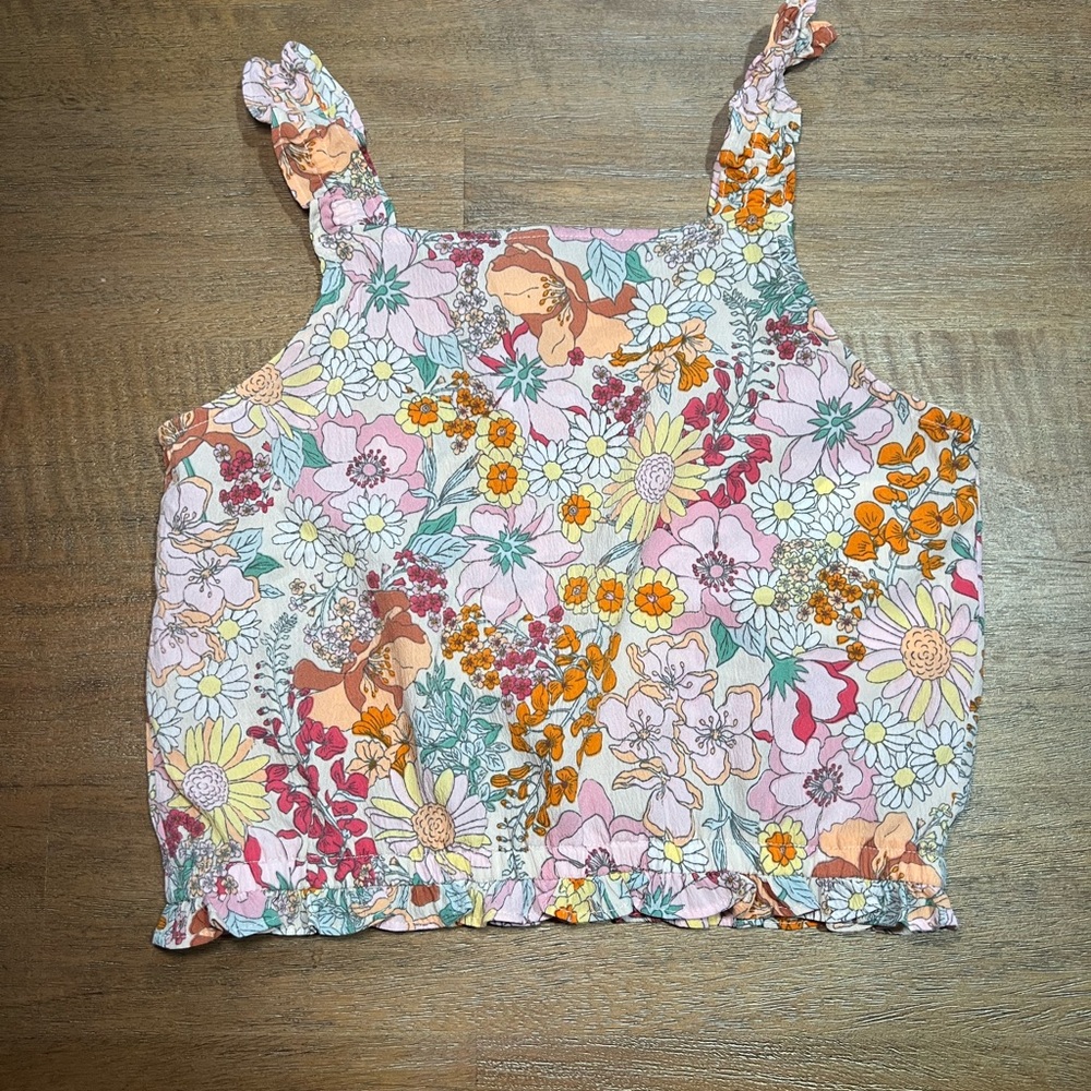 H&M White Cream Ruffled Crop Tank Top